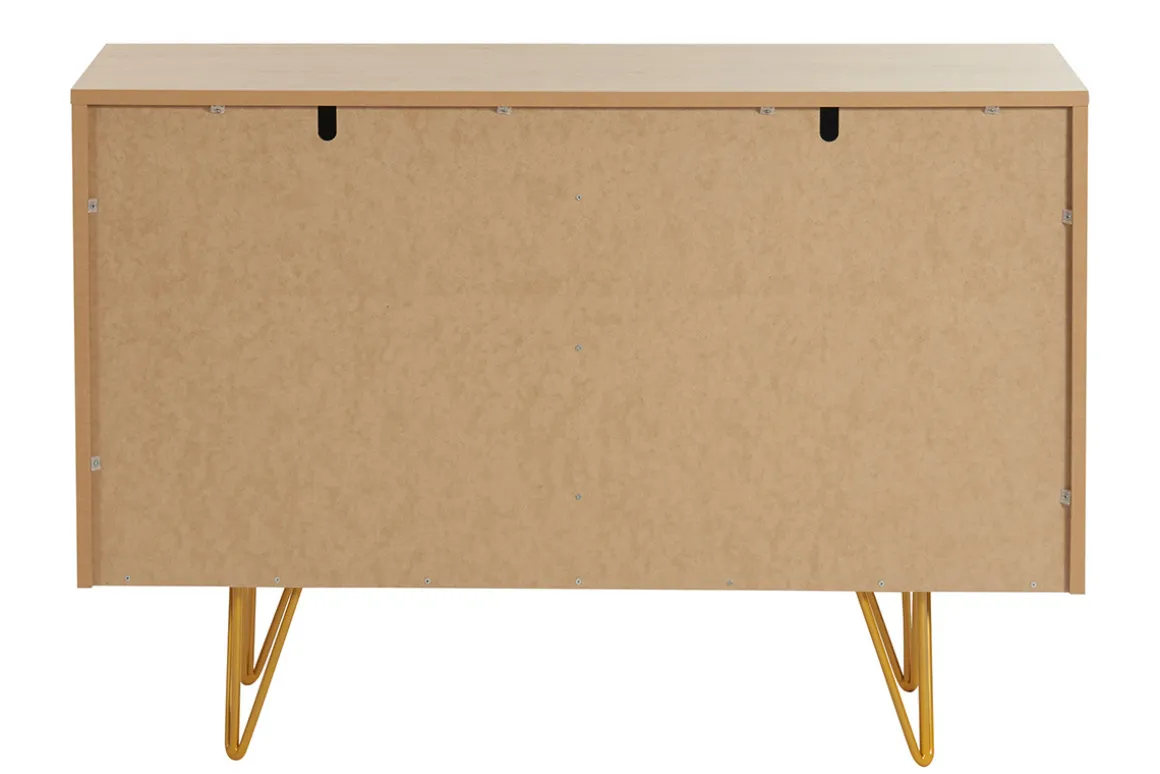 Store Miliboo Aparador de diseño de madera de roble claro con grabados y metal dorado 2 puertas 107 cm OZEN
