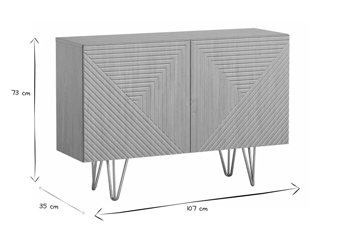 Store Miliboo Aparador de diseño de madera de roble claro con grabados y metal dorado 2 puertas 107 cm OZEN