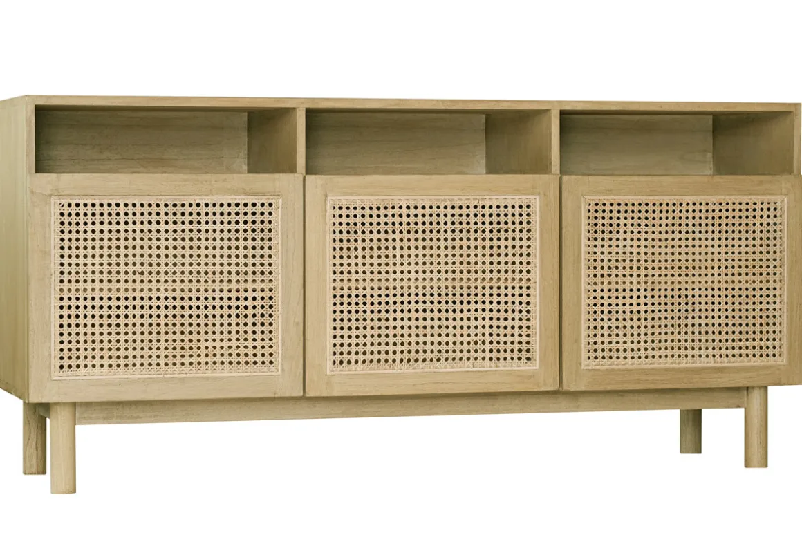Flash Sale Miliboo Aparador de madera clara y caña de ratán 160 cm GALINA