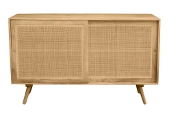 Fashion Miliboo Aparador de madera maciza de mango y ratán con 2 puertas correderas 135 cm ACANGE