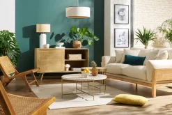 Fashion Miliboo Aparador de madera maciza de mango y ratán con 2 puertas correderas 135 cm ACANGE