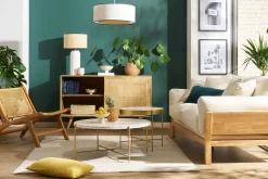 Fashion Miliboo Aparador de madera maciza de mango y ratán con 2 puertas correderas 135 cm ACANGE