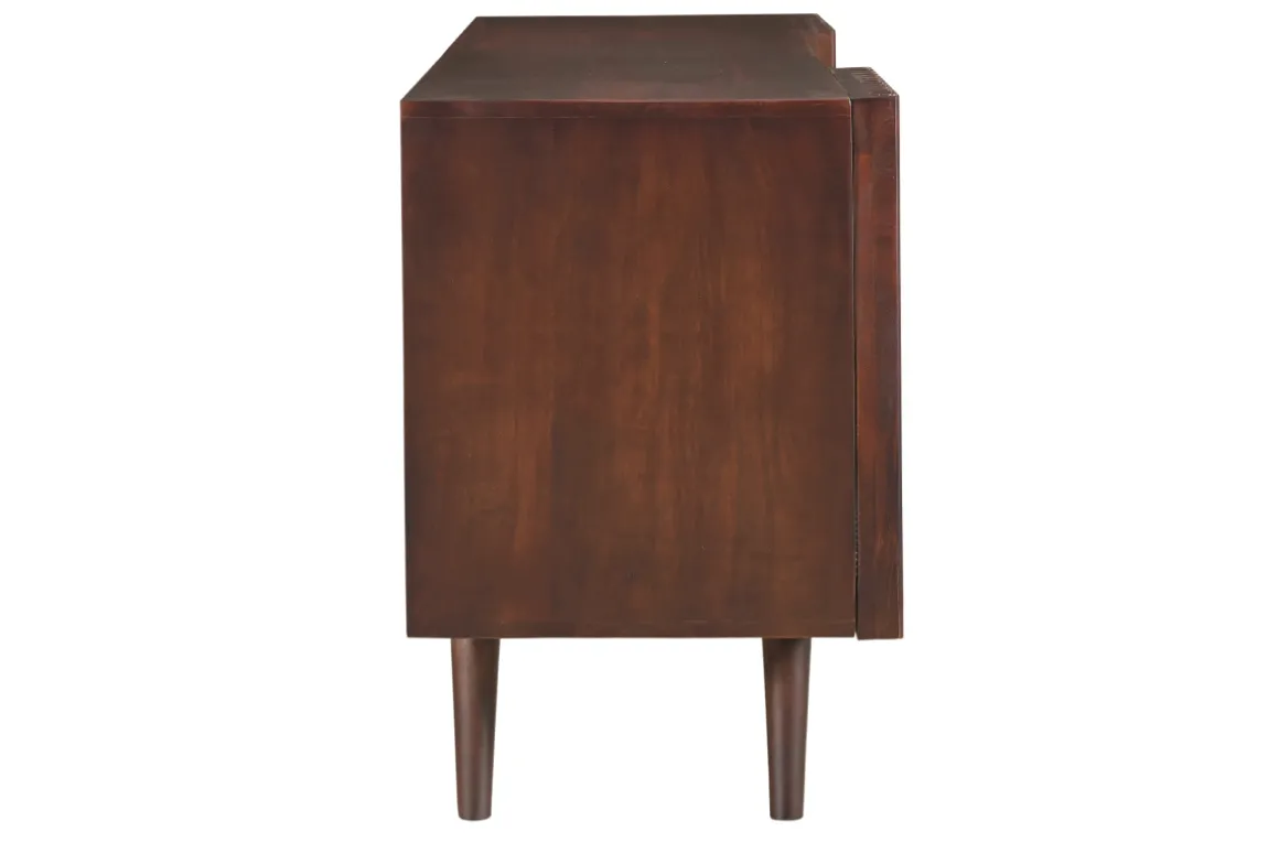 Best Sale Miliboo Aparador de madera maciza de mango oscuro con 2 puertas correderas 140 cm ALBA