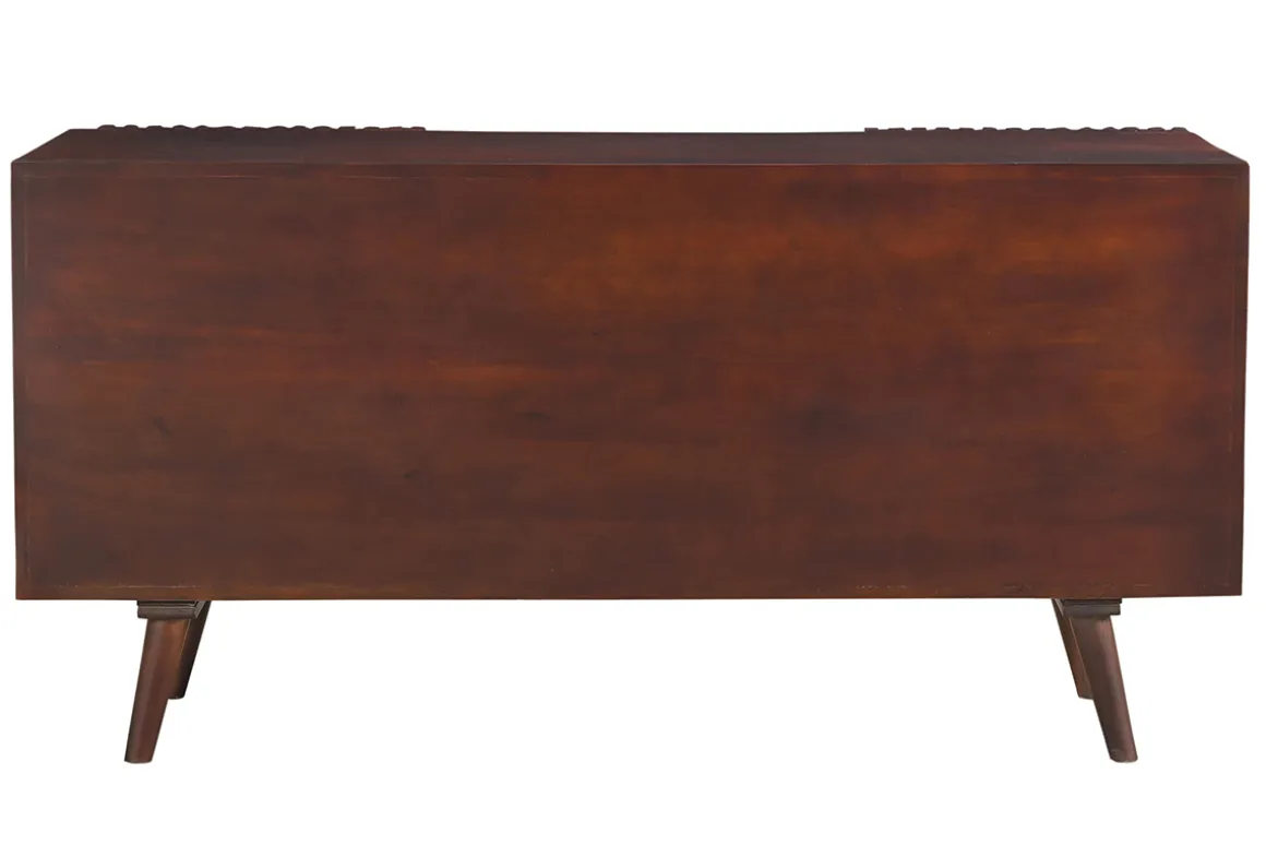 Best Sale Miliboo Aparador de madera maciza de mango oscuro con 2 puertas correderas 140 cm ALBA