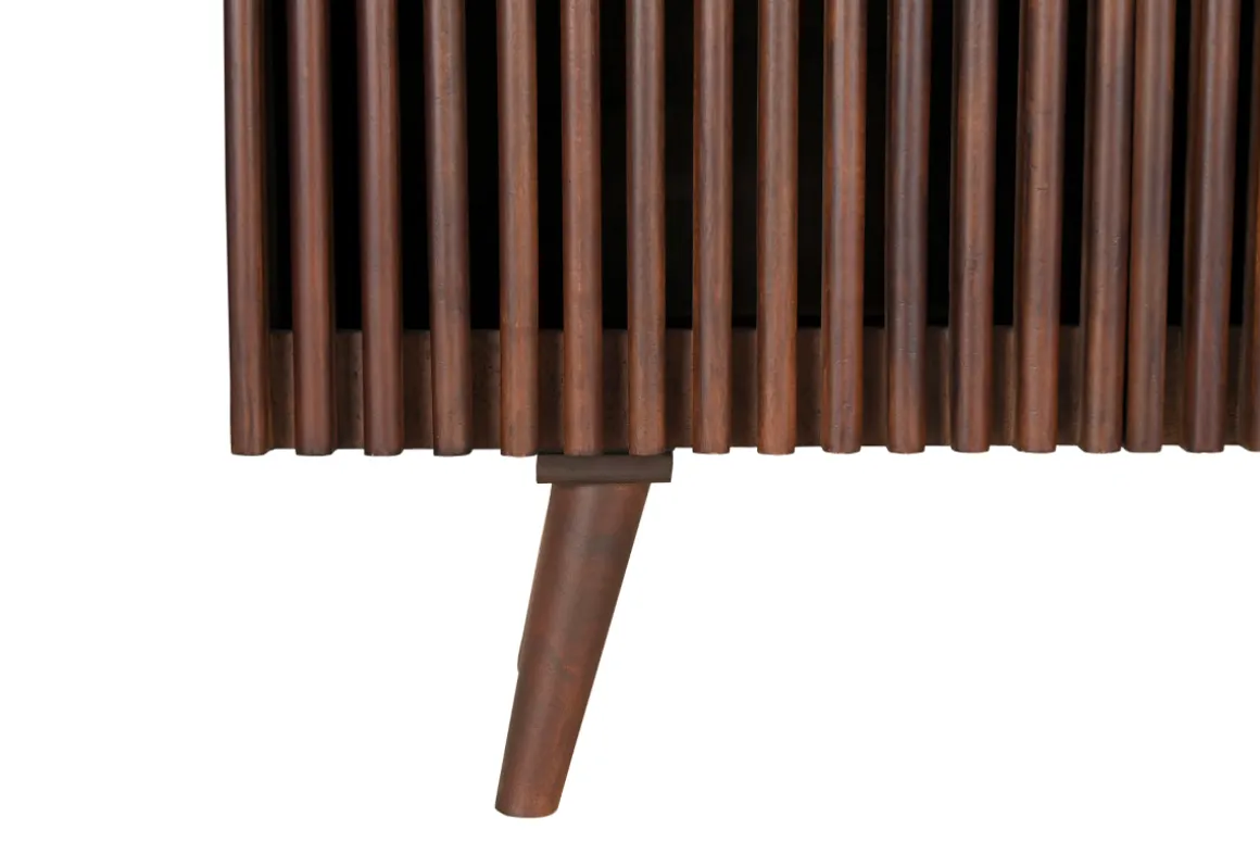 Best Sale Miliboo Aparador de madera maciza de mango oscuro con 2 puertas correderas 140 cm ALBA