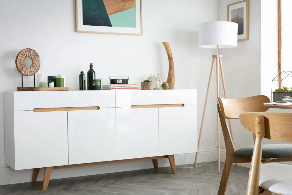 Flash Sale Miliboo Aparador escandinavo blanco brillante y fresno 180cm MELKA