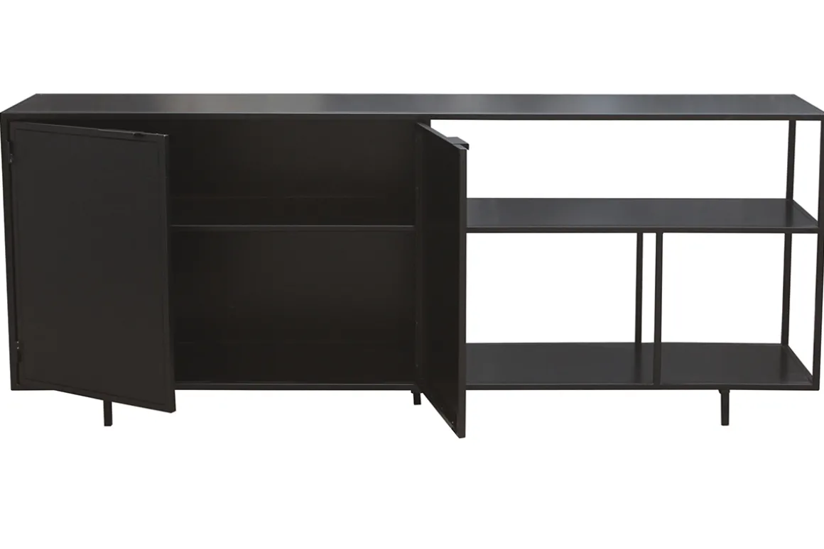Shop Miliboo Aparador industrial de metal negro 2 puertas 180 KARL