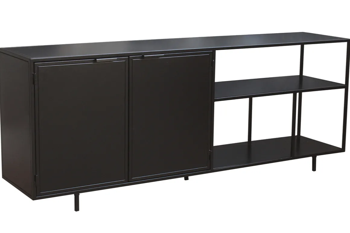 Shop Miliboo Aparador industrial de metal negro 2 puertas 180 KARL