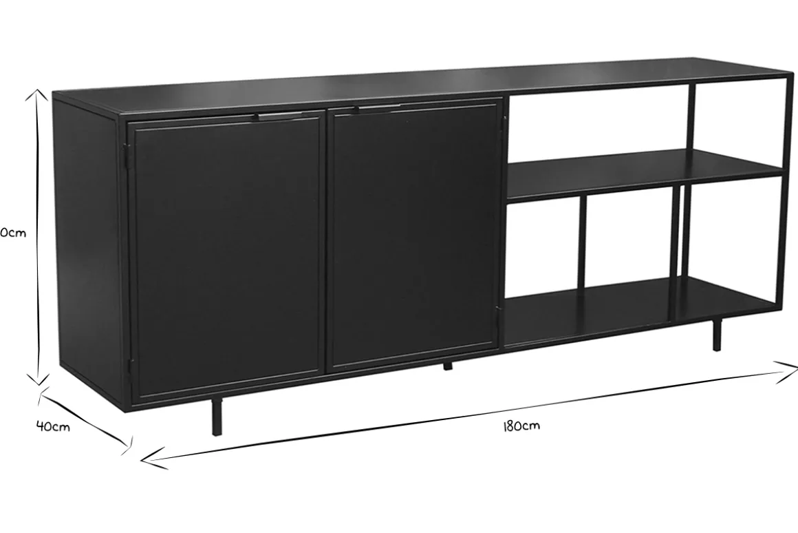 Shop Miliboo Aparador industrial de metal negro 2 puertas 180 KARL