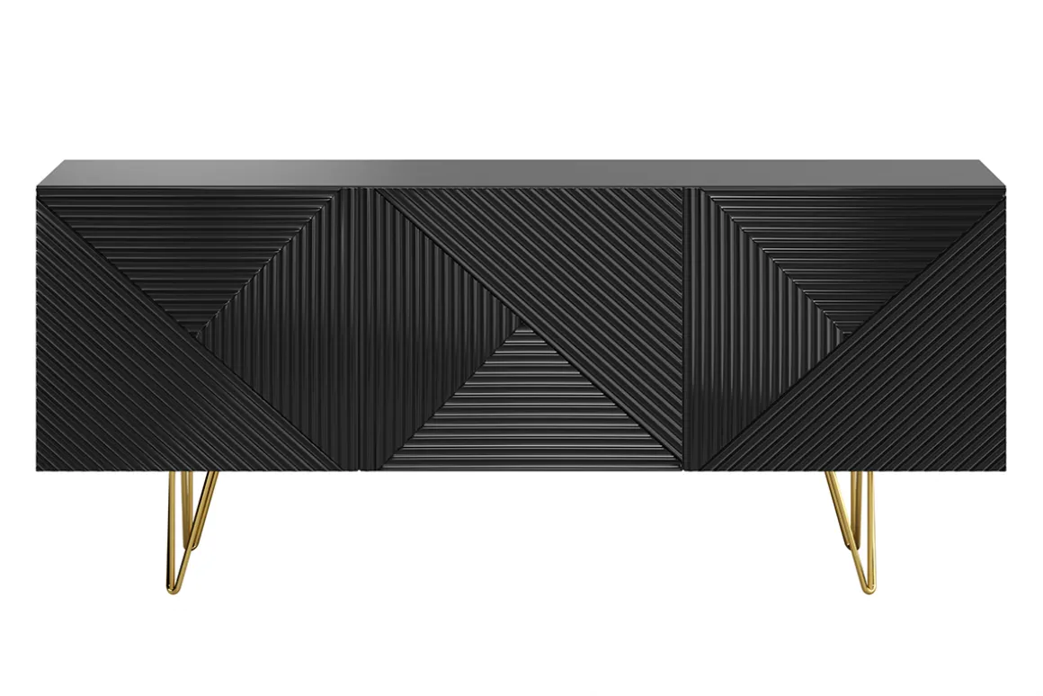 Discount Miliboo Aparador negro y dorado 3 puertas 160 cm OZEN