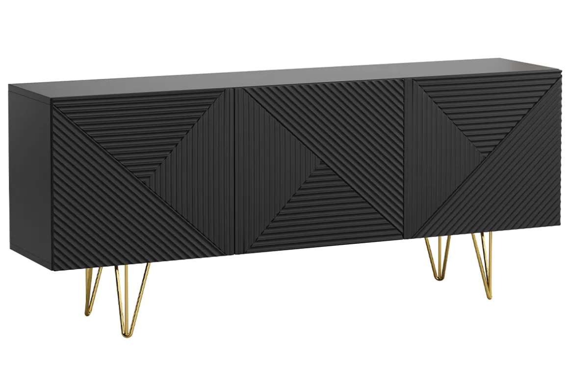 Discount Miliboo Aparador negro y dorado 3 puertas 160 cm OZEN