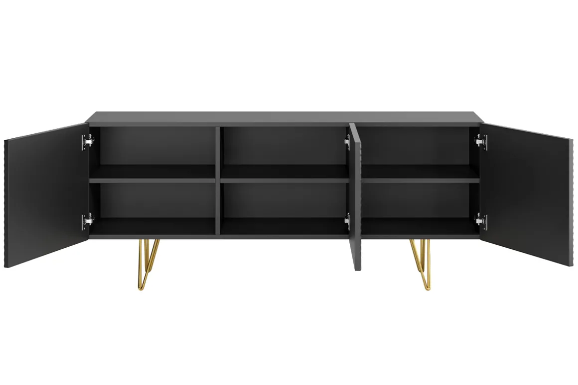 Discount Miliboo Aparador negro y dorado 3 puertas 160 cm OZEN