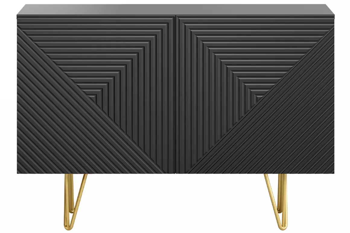 Best Miliboo Aparador negro y metal dorado 2 puertas 107 cm OZEN