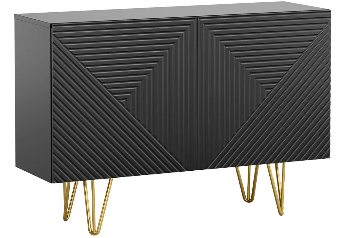 Best Miliboo Aparador negro y metal dorado 2 puertas 107 cm OZEN