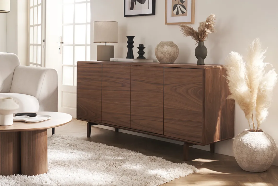 Store Miliboo Aparador vintage con 4 puertas de madera oscura 160 cm SUVA