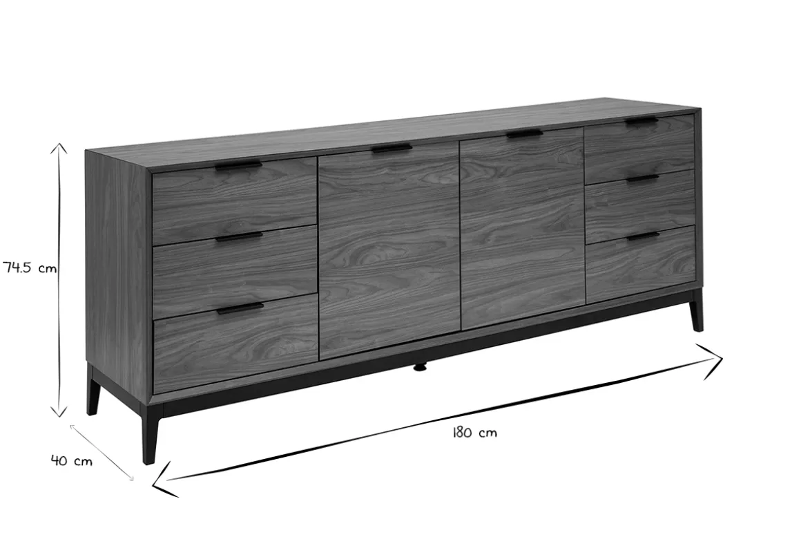 Fashion Miliboo Aparador vintage con acabado de madera de nogal oscuro y metal negro con almacenaje 180 cm SARTO