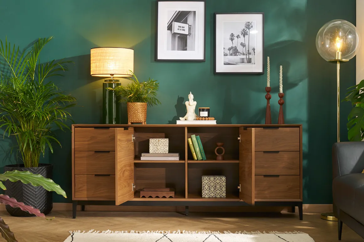 Fashion Miliboo Aparador vintage con acabado de madera de nogal oscuro y metal negro con almacenaje 180 cm SARTO