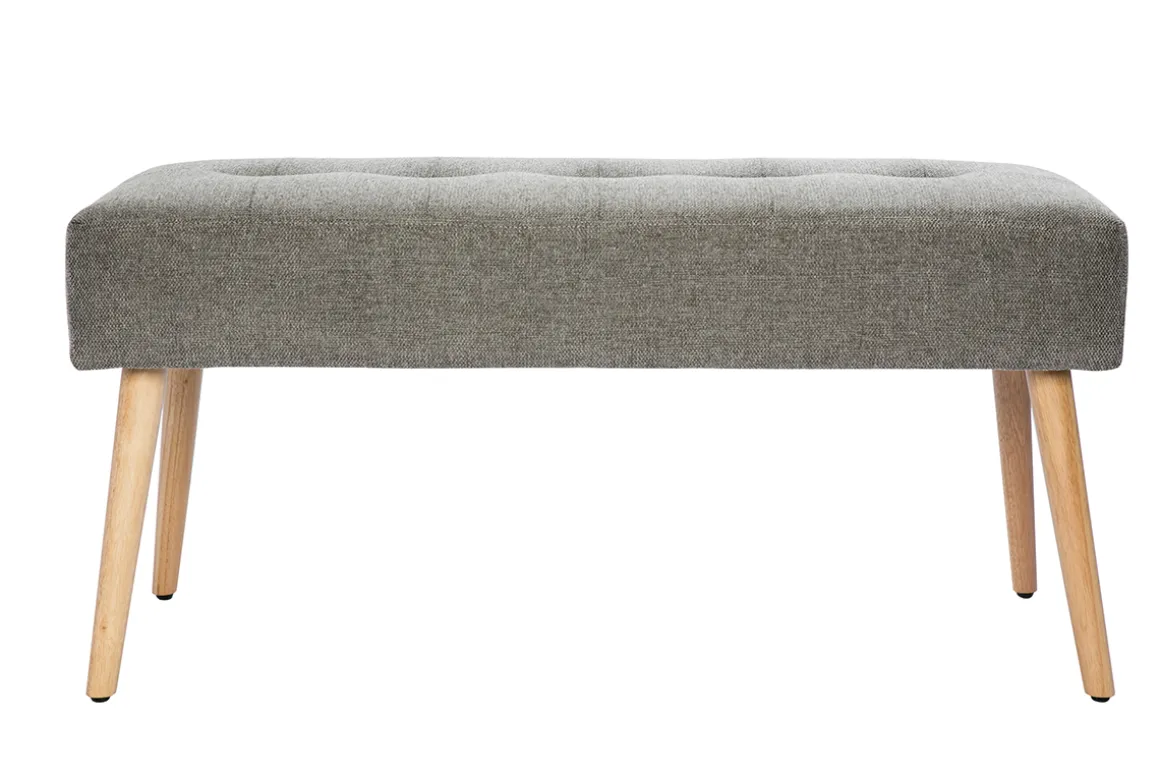 Outlet Miliboo Banco capitoné de tela efecto aterciopelado texturizado gris claro y madera clara 95 cm GUESTA