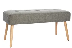Outlet Miliboo Banco capitoné de tela efecto aterciopelado texturizado gris claro y madera clara 95 cm GUESTA