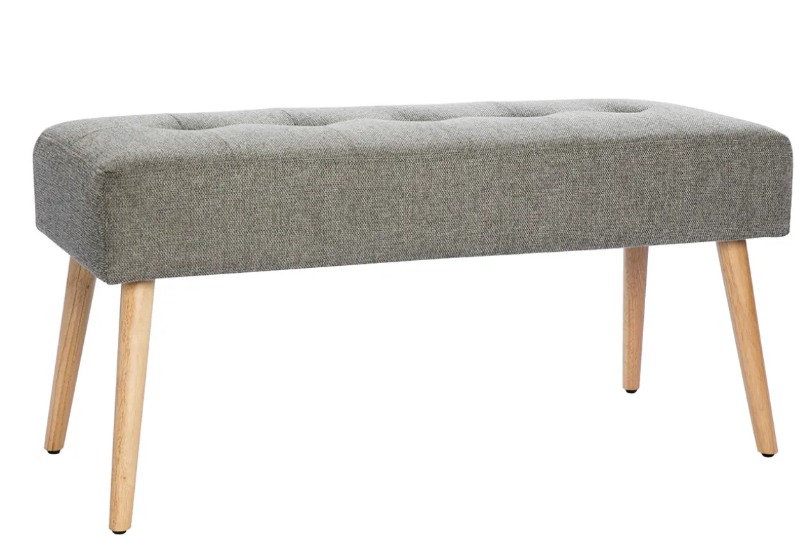 Outlet Miliboo Banco capitoné de tela efecto aterciopelado texturizado gris claro y madera clara 95 cm GUESTA