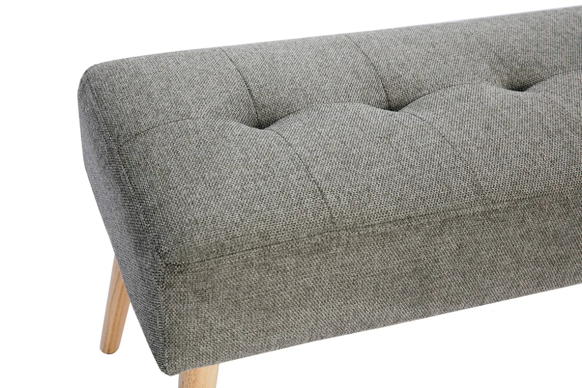 Outlet Miliboo Banco capitoné de tela efecto aterciopelado texturizado gris claro y madera clara 95 cm GUESTA
