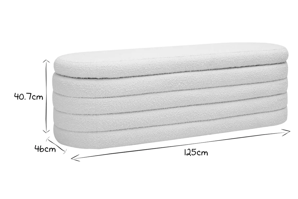 Cheap Miliboo Banco con baúl de tela efecto lana rizada blanco L 125 cm NAVY