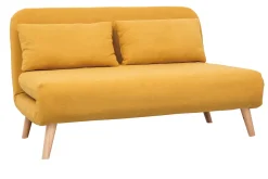 Fashion Miliboo Banco convertible 2 plazas en tejido efecto terciopelo amarillo mostaza AMIKO