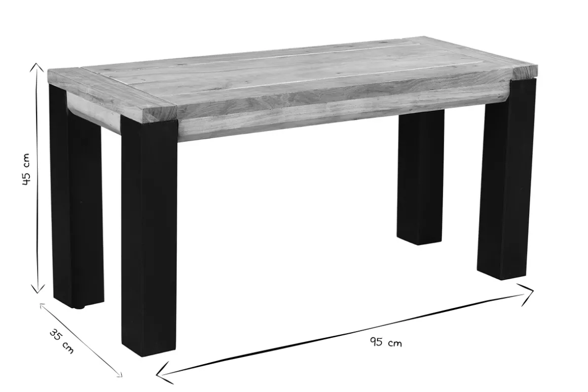 Best Sale Miliboo Banco de acacia maciza y metal negro 95 cm TRAP