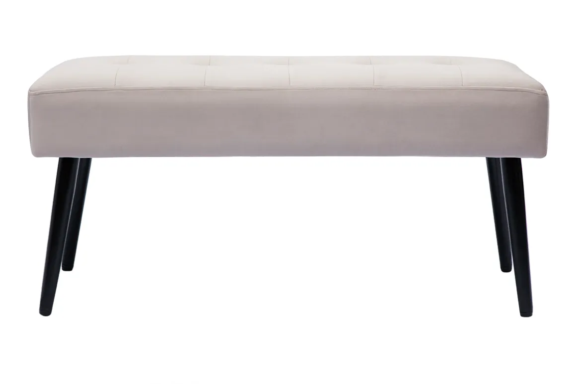 Best Miliboo Banco de diseño capitoné de terciopelo color topo y metal negro 95 cm GUESTA