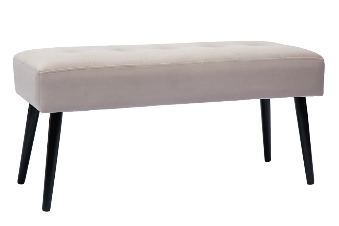 Best Miliboo Banco de diseño capitoné de terciopelo color topo y metal negro 95 cm GUESTA