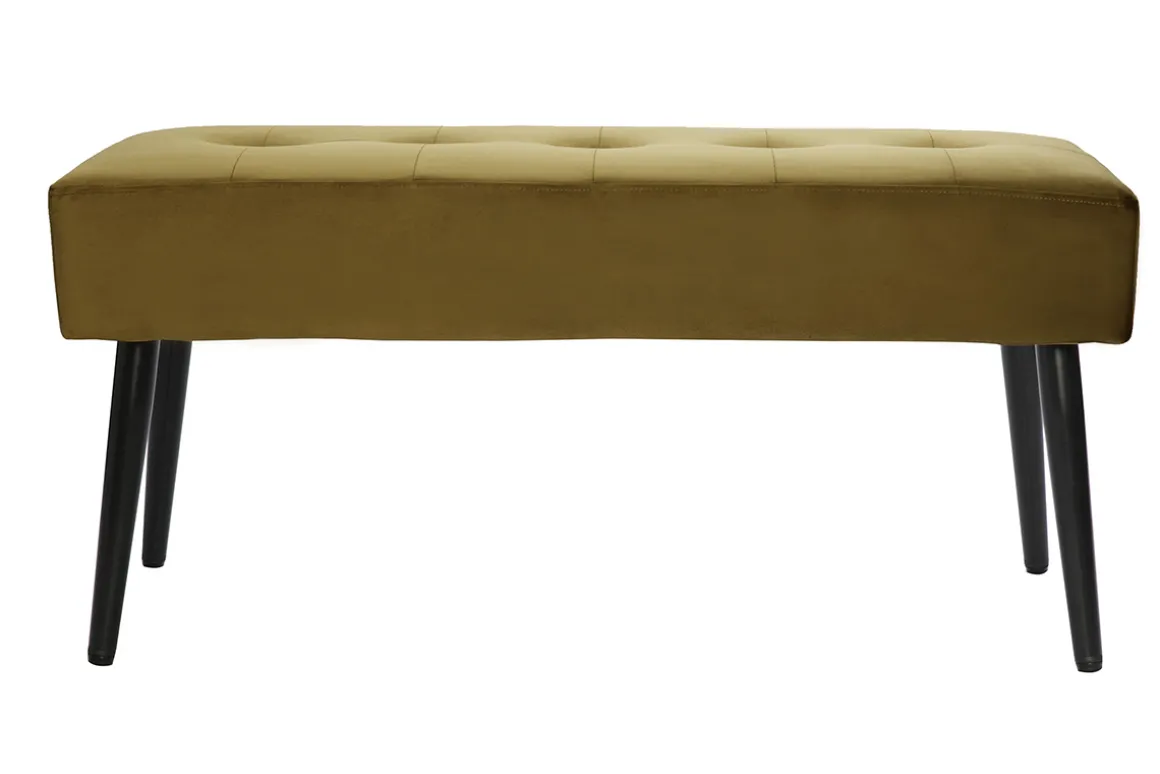Discount Miliboo Banco de diseño capitoné de terciopelo color bronce y metal negro 95 cm GUESTA