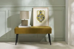 Discount Miliboo Banco de diseño capitoné de terciopelo color bronce y metal negro 95 cm GUESTA