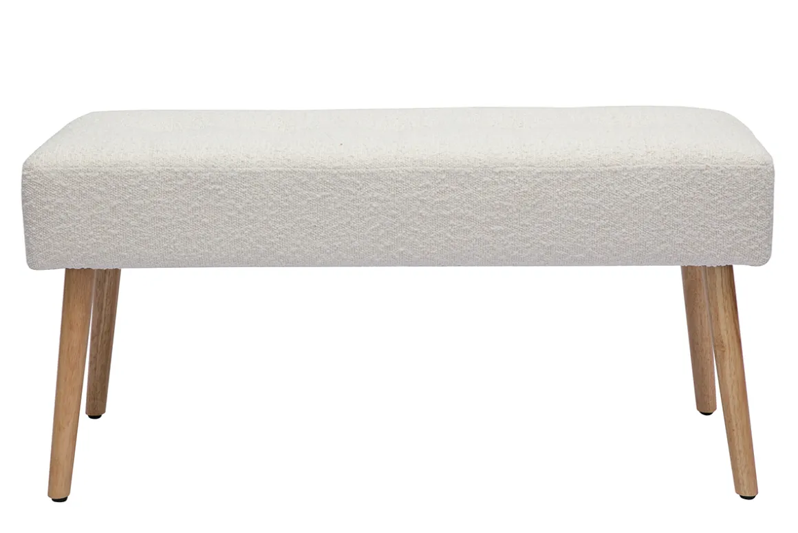 Shop Miliboo Banco nórdico capitoné de borreguillo blanco y madera clara 96 cm GUESTA