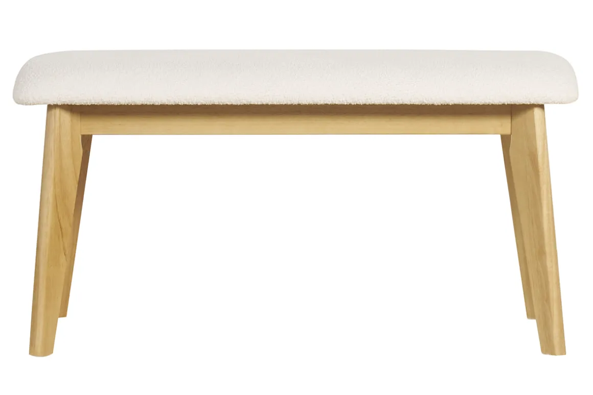 Clearance Miliboo Banco nórdico de borreguillo blanco y madera clara 92 cm ELION