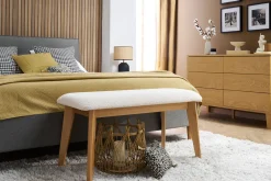 Clearance Miliboo Banco nórdico de borreguillo blanco y madera clara 92 cm ELION