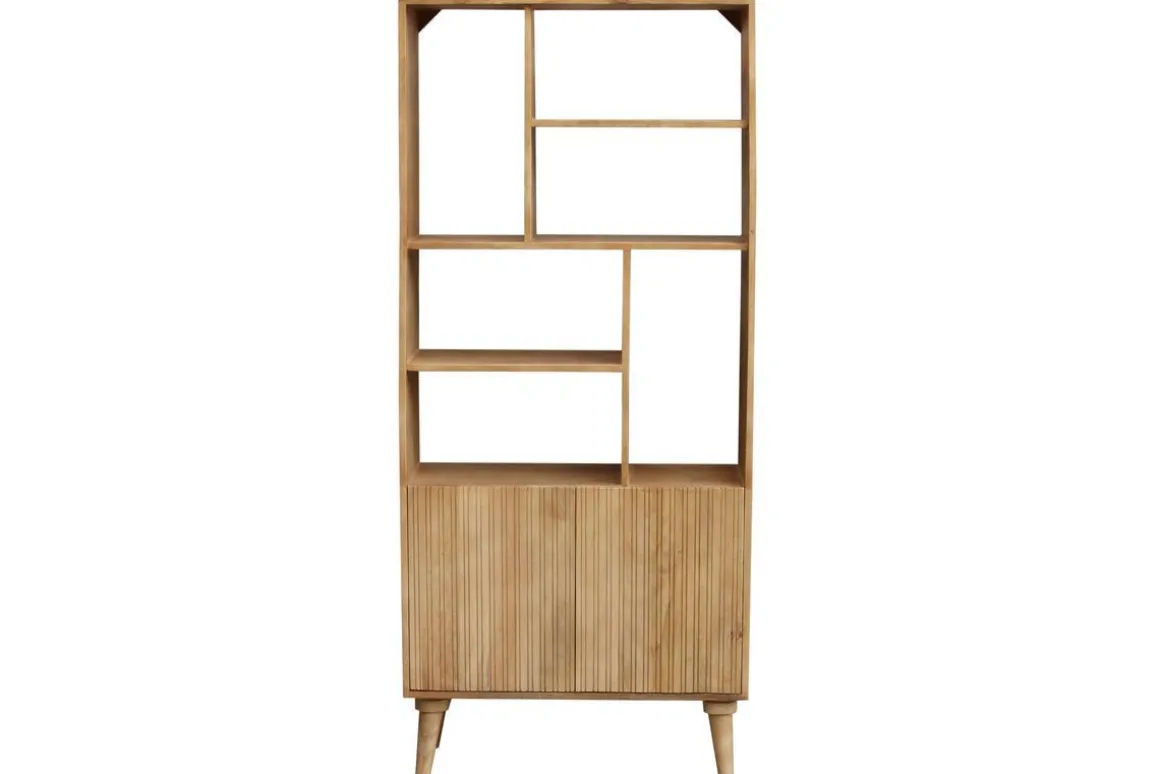 Cheap Miliboo Biblioteca en mango con 2 puertas grabadas RUBIA