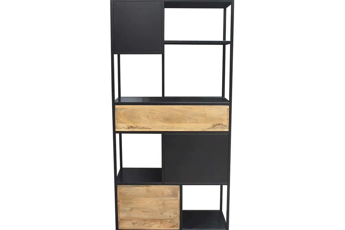 New Miliboo Biblioteca en metal negro y mango macizo JAIPUR