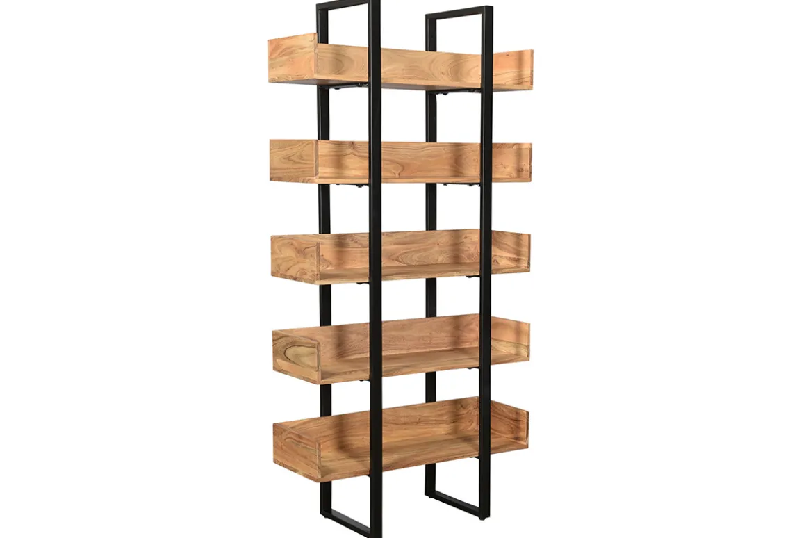 Sale Miliboo Biblioteca industrial acacia y metal negro L90 cm TAO