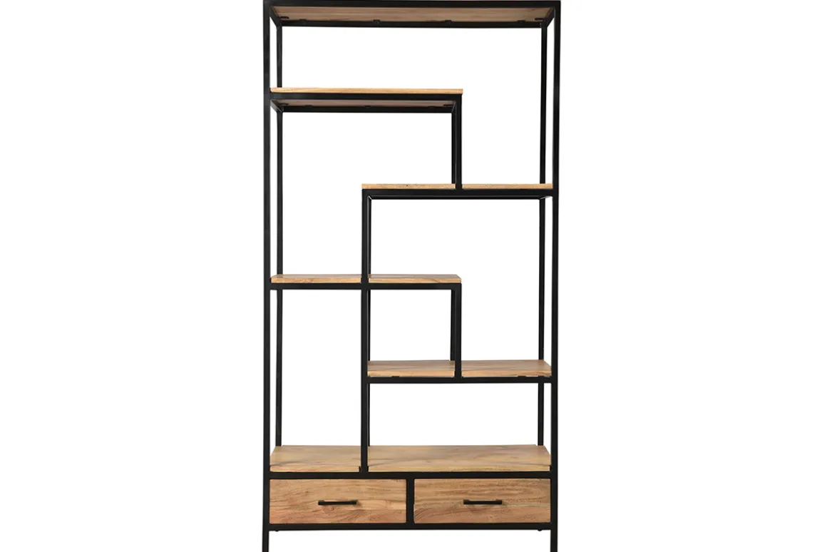 Clearance Miliboo Biblioteca industrial en acacia y metal negro L90 cm JASPE