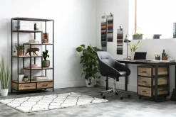 Clearance Miliboo Biblioteca industrial en acacia y metal negro L90 cm JASPE