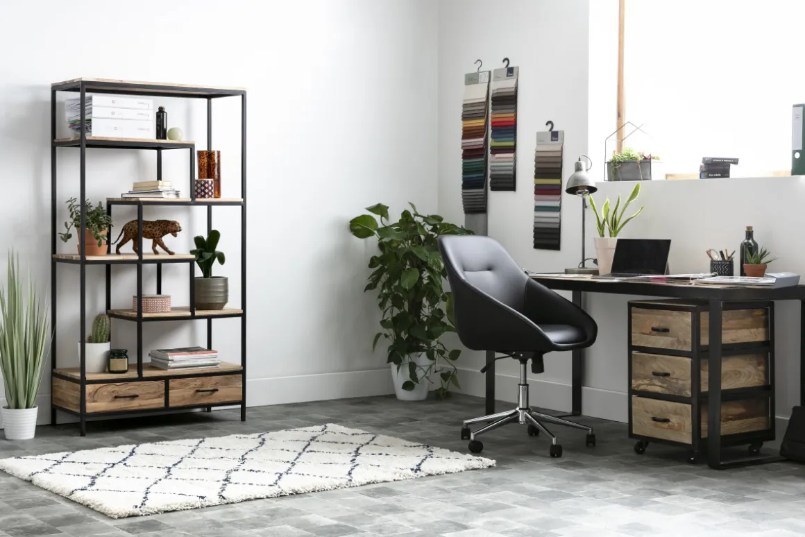 Clearance Miliboo Biblioteca industrial en acacia y metal negro L90 cm JASPE