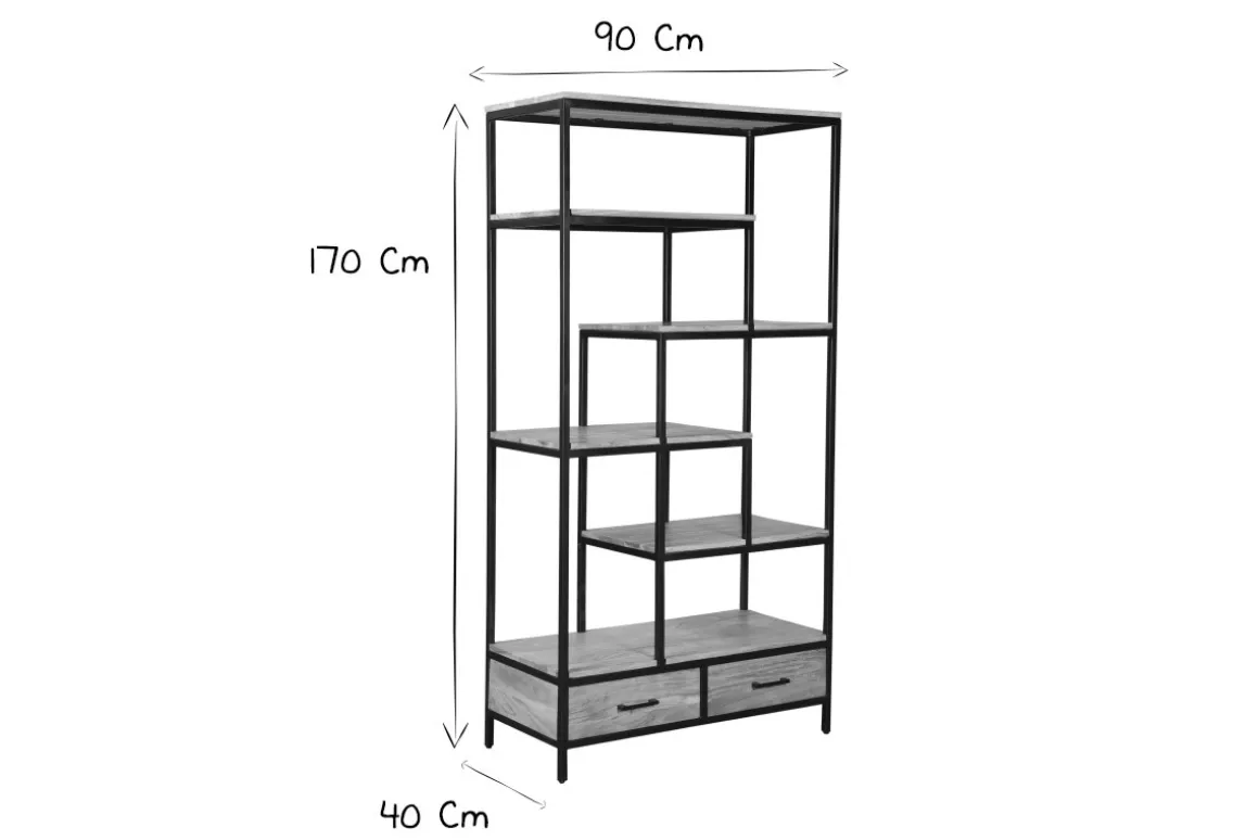 Clearance Miliboo Biblioteca industrial en acacia y metal negro L90 cm JASPE