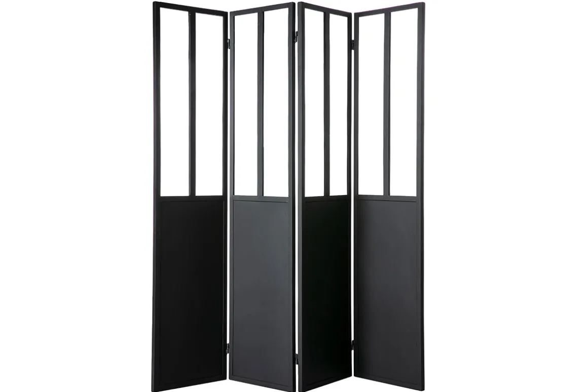 Flash Sale Miliboo Biombo 4 paneles en metal negro y cristal RACK