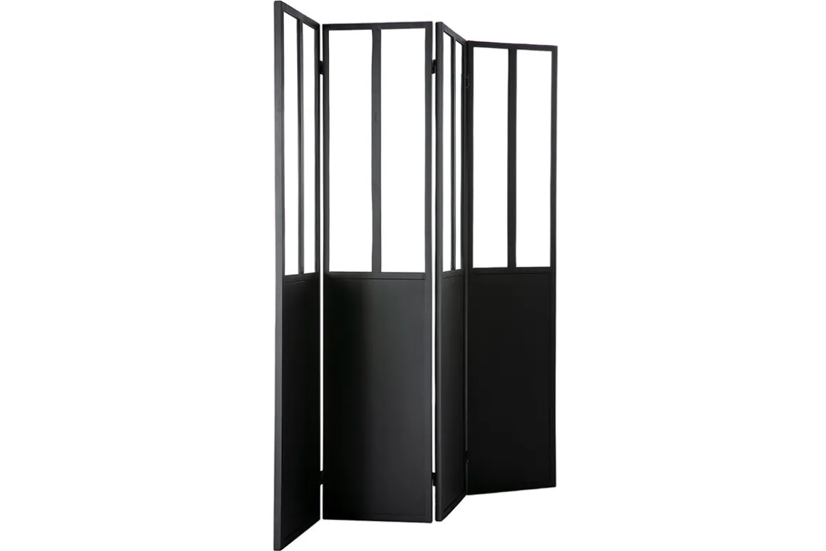 Flash Sale Miliboo Biombo 4 paneles en metal negro y cristal RACK