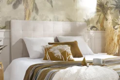 Discount Miliboo Cabecero capitoné en tejido beige 140 cm HALCIONA