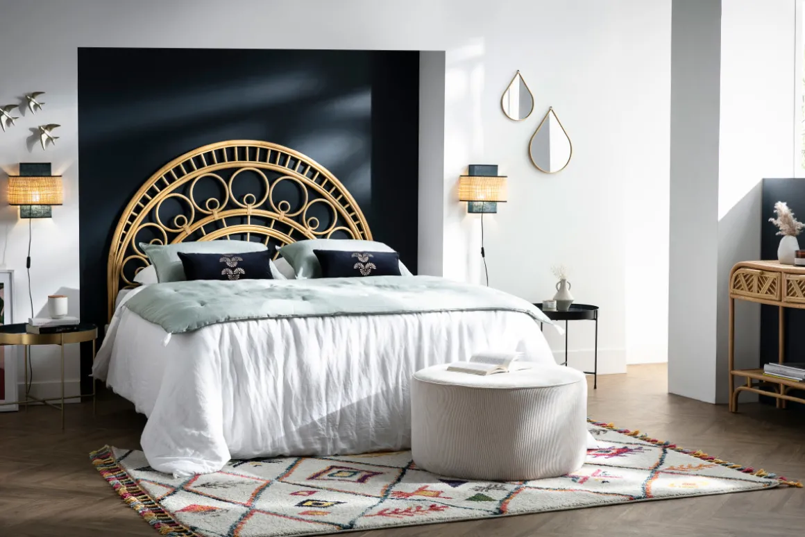 Best Sale Miliboo Cabecero de cama de ratán con estampado 160 cm SORAYA