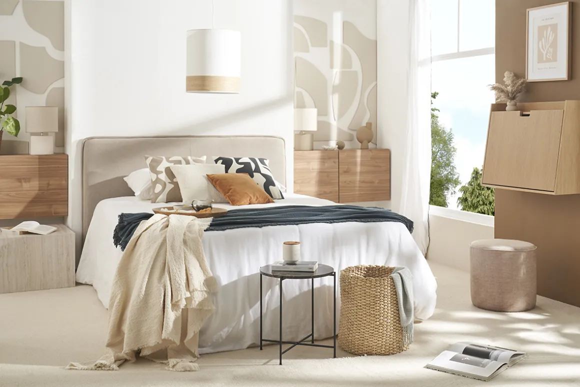 Online Miliboo Cabecero de cama de tela efecto aterciopelado natural 175 cm MARCIA