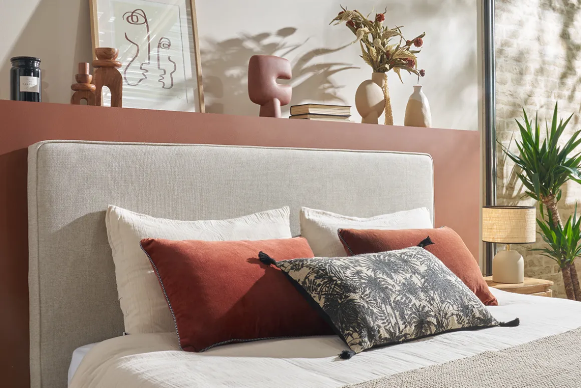Store Miliboo Cabecero de cama para colgar de tela beige 180 cm LILY