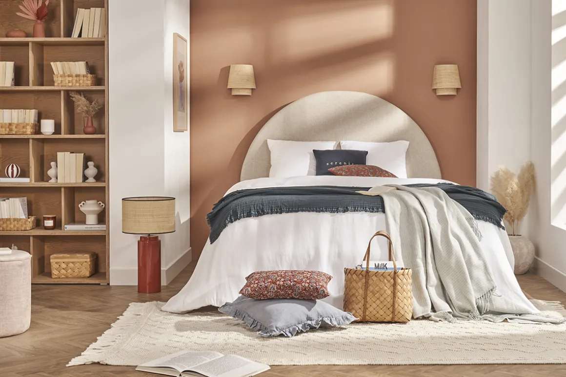 Flash Sale Miliboo Cabecero de cama redondo de tela beige 160 cm NAOMY