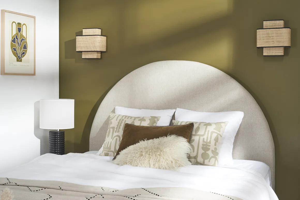 Flash Sale Miliboo Cabecero de cama redondo de tela beige 160 cm NAOMY